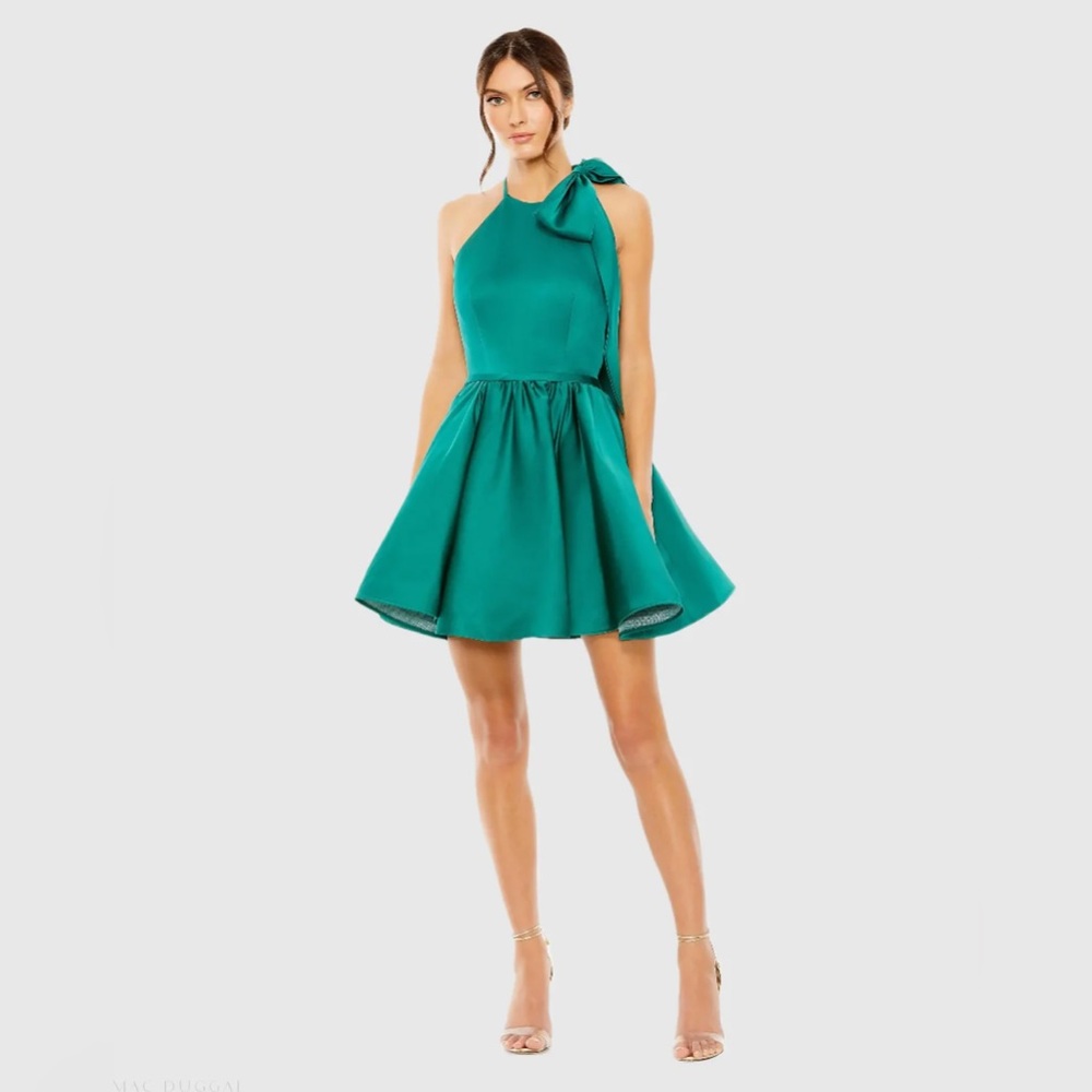 Green High Neck Bow Detail Mini Dress